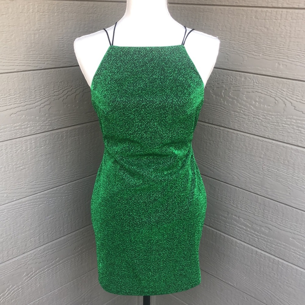 Essue Green Metallic Mini Dress- Tinker Bell Costume
